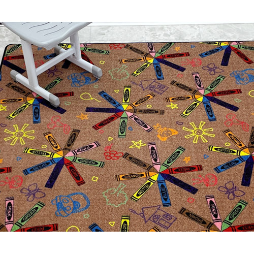 Kid Carpet Crayon Scribbles Childrens Yellow/Blue/Pink Area Rug Wayfair